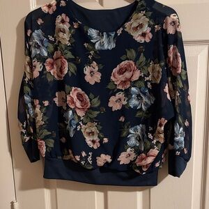 Floral Print Women's Blouse in Navy